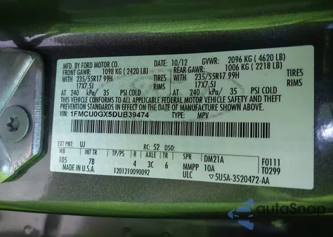 2013 Ford Escape Se from USA, damaged, VIN 1FMCU0GX5DUB39474